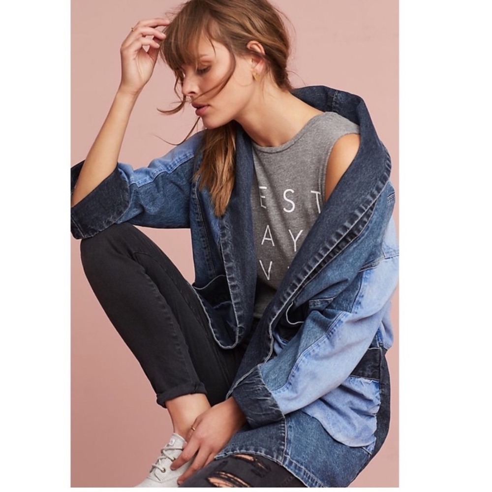 Pilcro and the Letterpress Patchwork Denim Oversized Jacket Colorblock XS - Picture 2 of 7